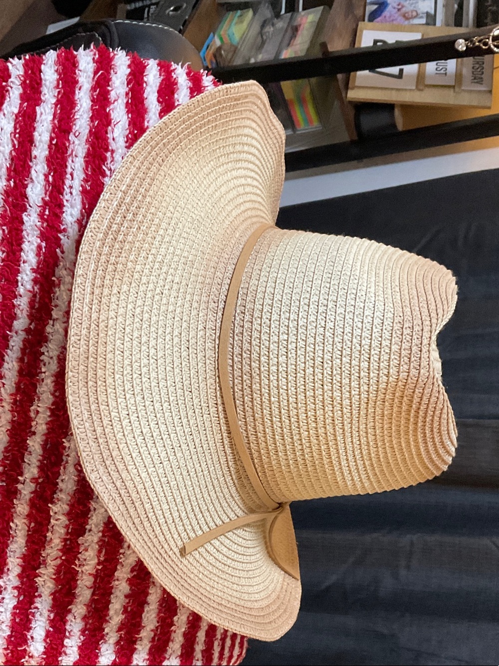 Amazon Beige Wide-Brim Straw Sun Hat with Slim Ribbon